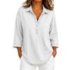Women's Loose Fit Denim- Button Top with Three-Quarter Sleeves for Casual Everyday Wear