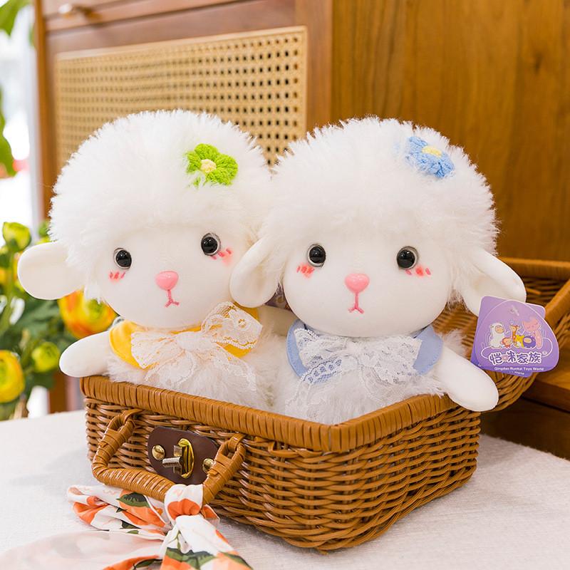 Cute Flower Lace Bow Scarf Plush Cartoon Lamb Doll Gift  For Kids And Collectors