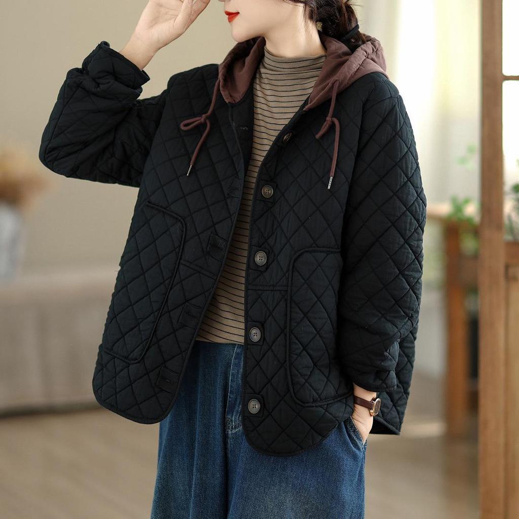 Giacca in Cotone con Cappuccio Ispessita Stile Coreano Invernale da Donna 2025 - Capo d'Abbigliamento Caldo Retrò Letterario