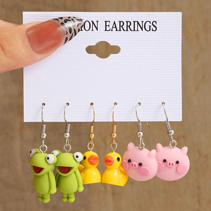 10 Pairs Cartoon Duck Dangle Earrings Set Cute Butterfly Heart Mushroom Animal Drop Earrings for Women Trendy Girl Kids Jewelry