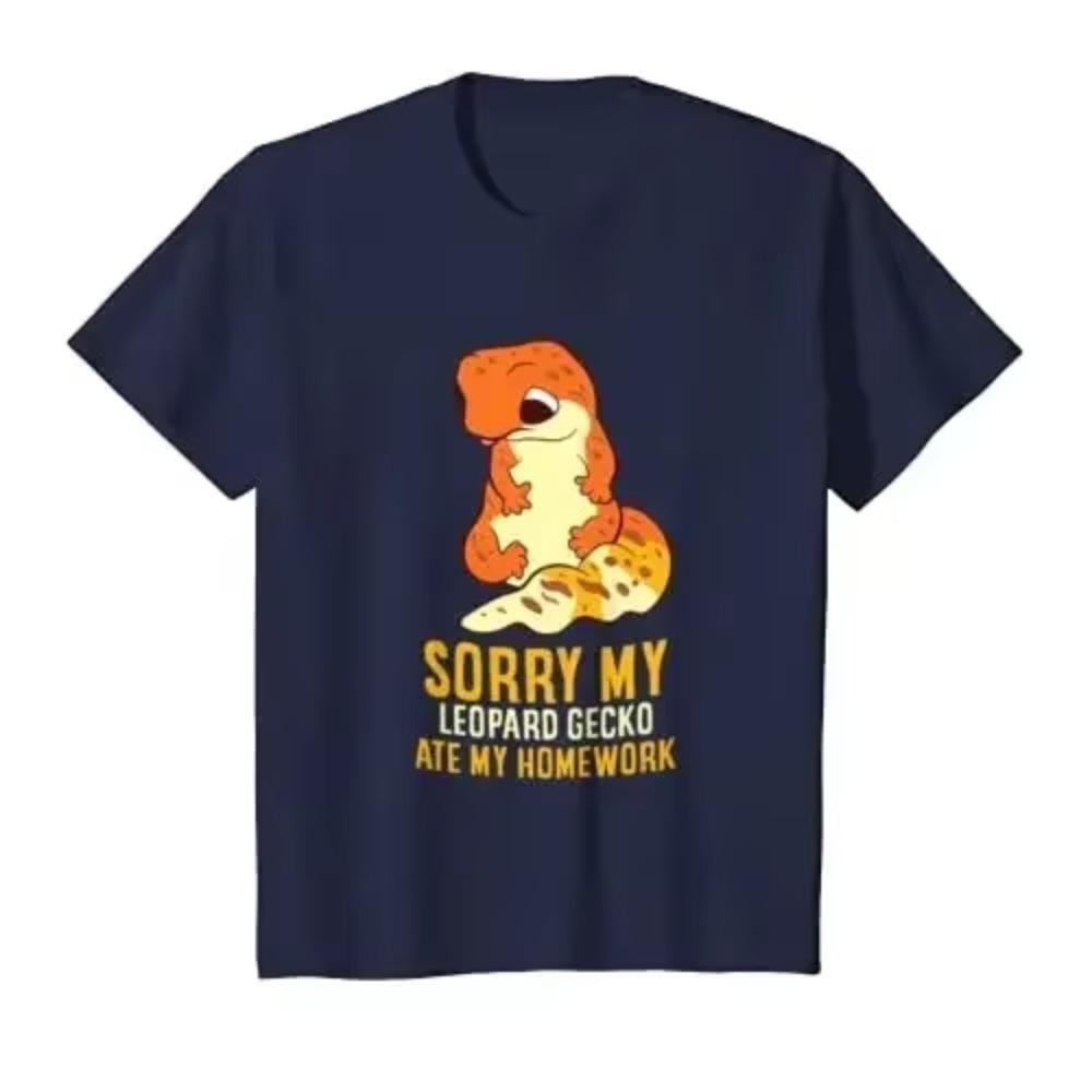 

Футболка Leopard Gecko для детей, мужчин и женщин, школьная футболка My Leopard Gecko Ate My Homework T-shirt Cotton Daily Four Seasons Tees XXXXXL темно-синий