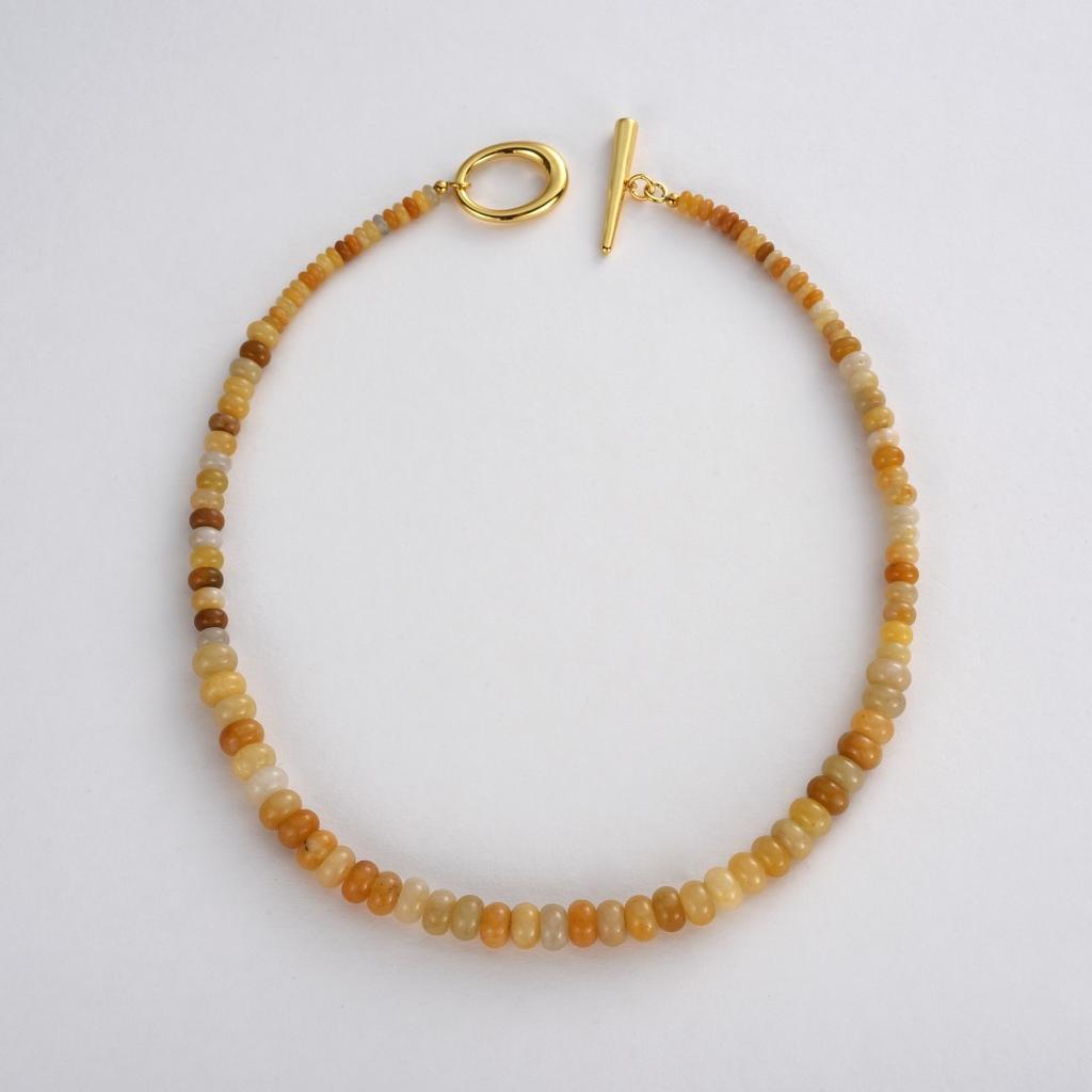 Summer Niche Design Literary Retro Yellow Gemstone Beaded Collarbone Chain Copper Plated 18K Real Gold Necklace Women