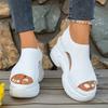 Sandales à plateforme tricotées pour femmes à largeur large, sandales sportives à bout ouvert à talon compensé, chaussures d'été de style européen en gros