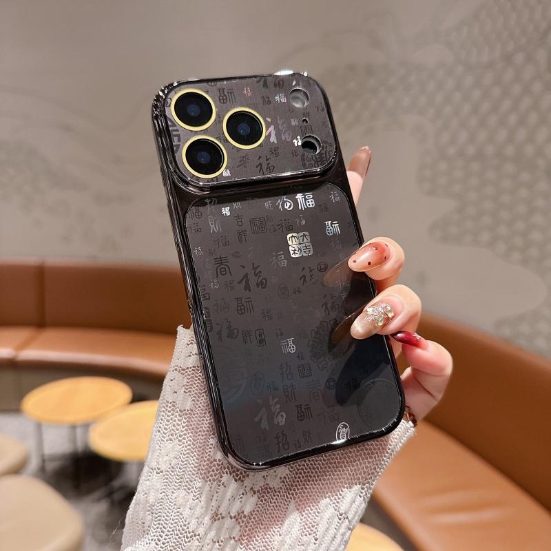 Electroplated Large Window Lucky Character Case for For Iphone 17 16 15 14 Plus 13 Pro Max Camera Protection Shockproof Matte Cover