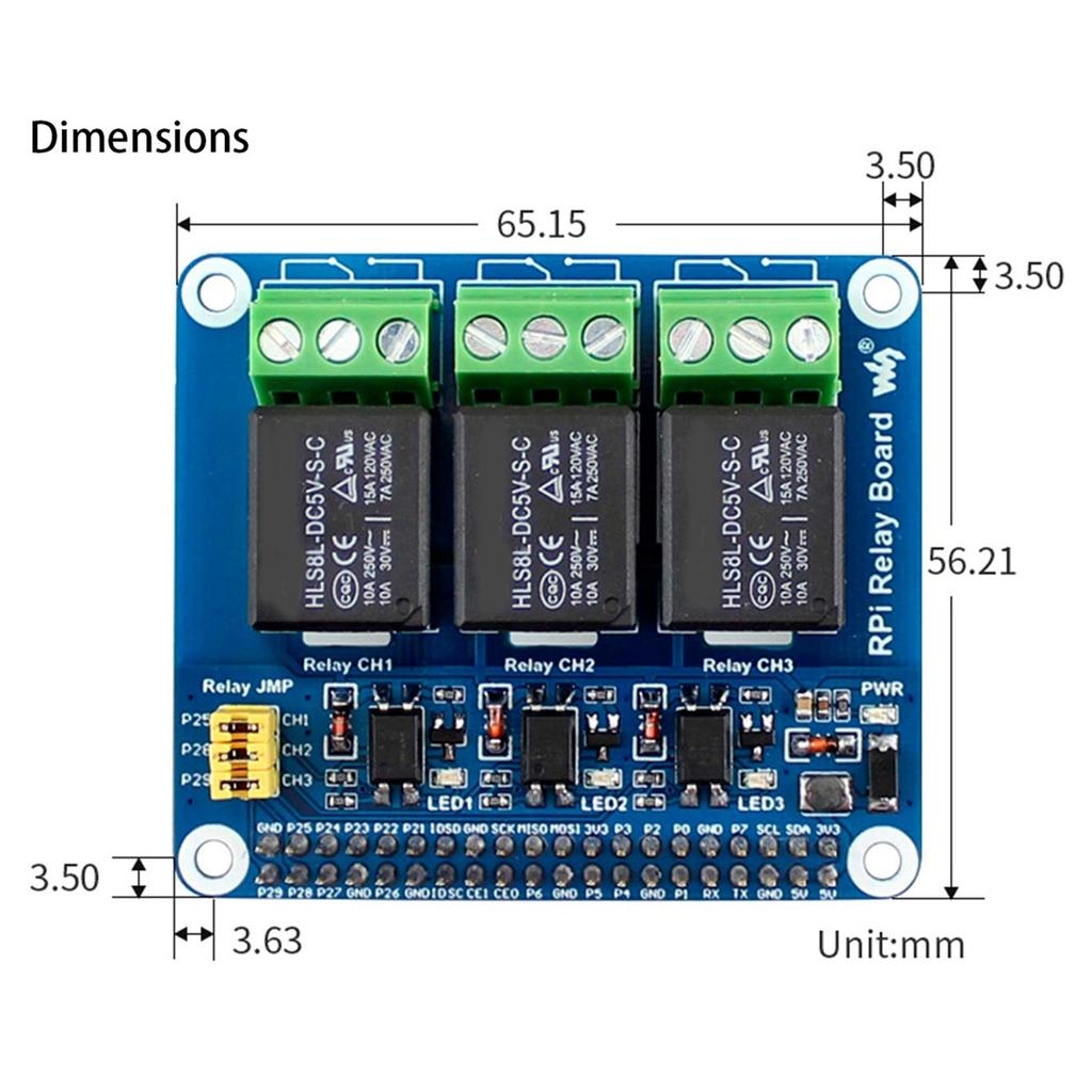 ABUL-Waveshare 5V 3-Channel Relay Module Expansion Board Breakout Shield HAT Kit For RPI Raspberry Pi Zero 2 W WH 2W 3