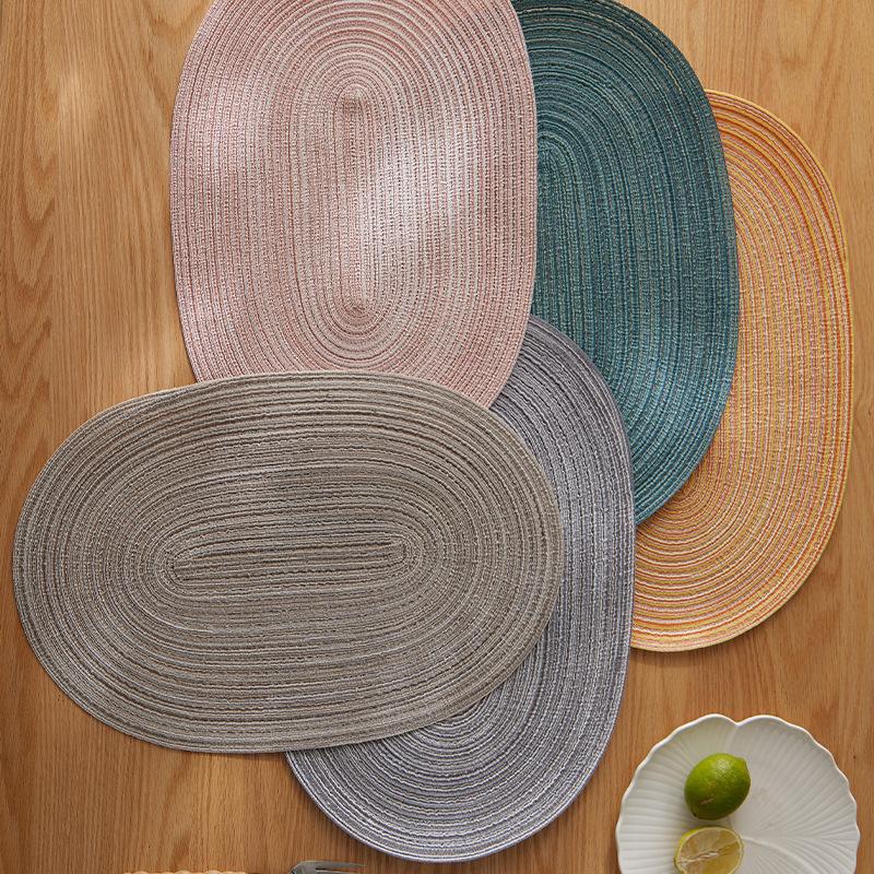 Polyester Cotton Placemat Nordic Style Oval Simple Table Mat Western Food Mat Non-slip Placemat Coaster Decorative Mat Bowl Mat