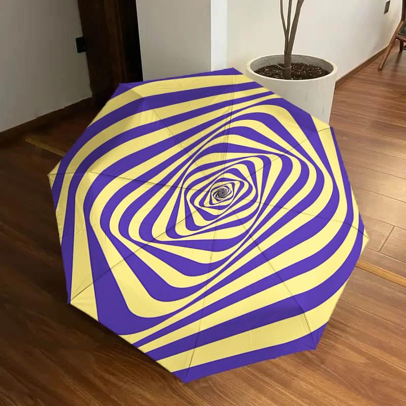 

Automatic Opening/Closing Umbrella with Yellow and Purple Stripes - Portable Folding Design for Outdoor Use, Festive Gift, Travel, Daily Use