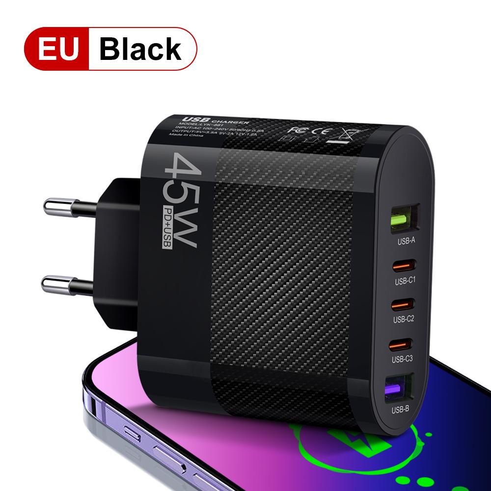 Mark 45W Multi-Port Charger: 2 USB + 3 Type-C, EU/US/UK Plug for Mobile Phones