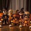 2D Vlakke Halloween Houten Lantaarn Geest Beeldje Dubbelzijdige Print Vintage Geruite Strik Geest Ornament Stevige Basis Kleurbestendig