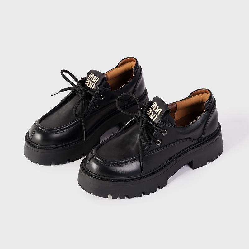 

Женские туфли лоферы из натуральной кожи Miu в ретро-стиле, маленькие кожаные туфли, новинка 2025 года, осень-зима, старые полированные лоферы, обувь ручной работы 37 чёрный