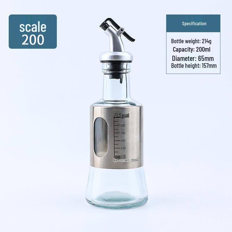 Stainless Steel No-Drip Glass Oil Pourer - Automatic Open/Close, Anti-Leak Soy Sauce & Vinegar Bottle with Scale