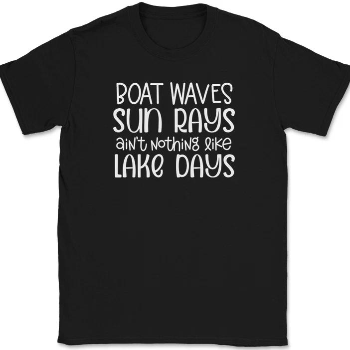 Boat Waves Sun Rays Lake Days T-Shirt Funny Weekend Holiday Tee