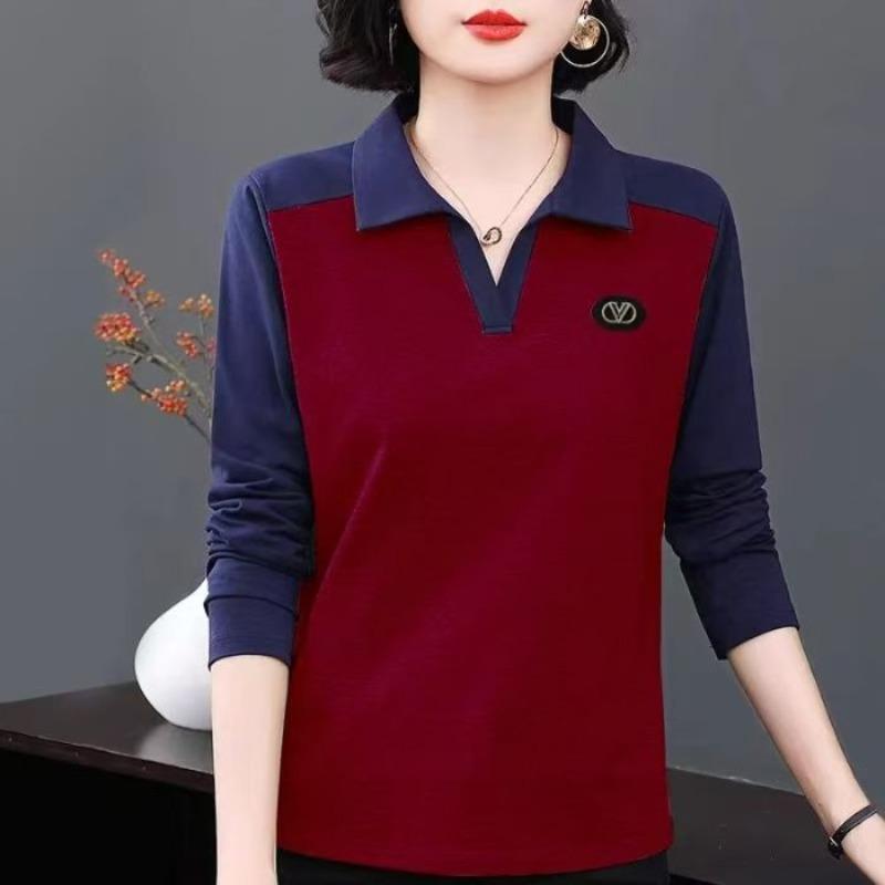 New Long-sleeved T-shirt for Women in Spring and Autumn Women's Lapel Polo Shirt Large Size Loose Casual Collar Top