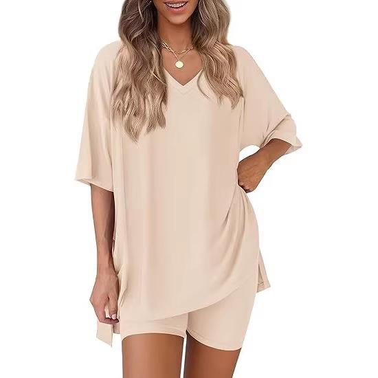Women's Casual V-neck T-shirt & Shorts Homewear Set, 2026 Collection: Comfortable and Stylish 