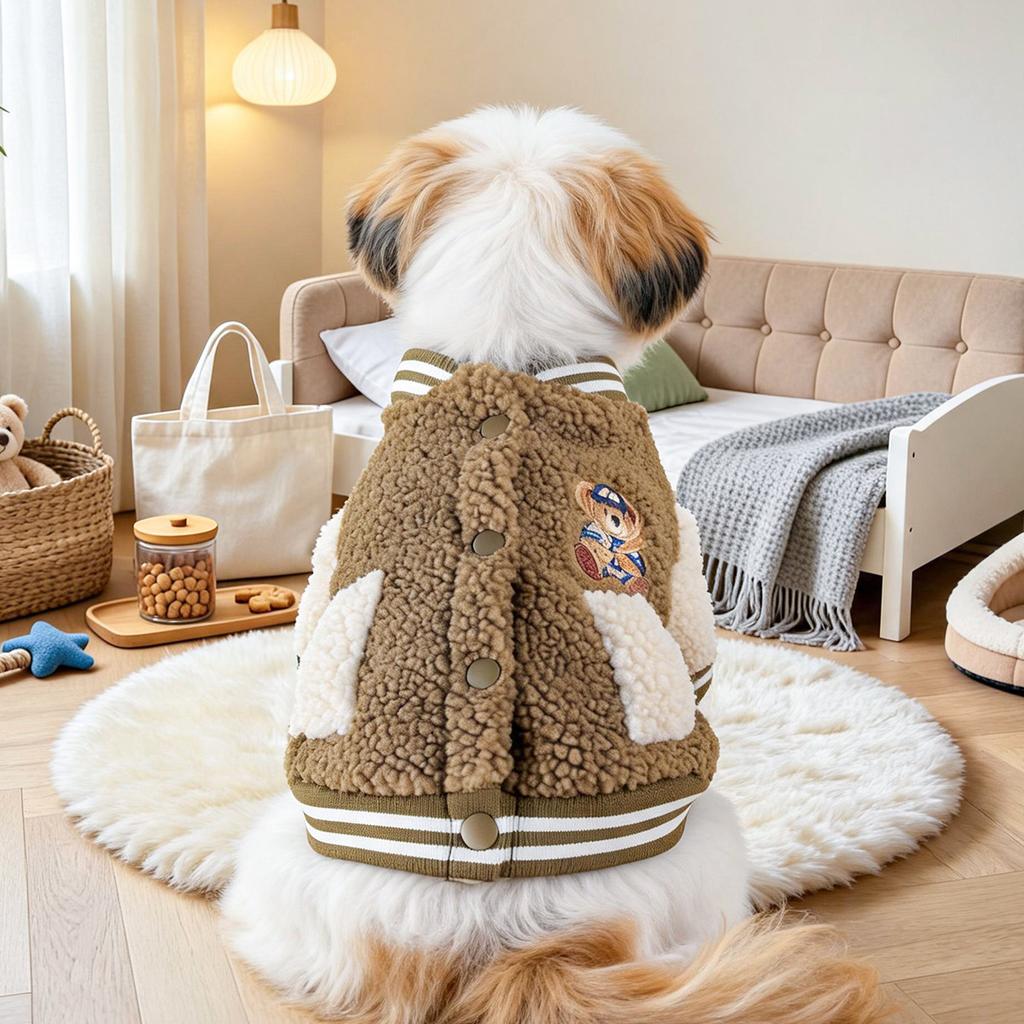 Fleece Baseball Jacket for Pets Autumn Winter Warm Pet Sweatshirt Fluffy Cozy Dog Cat Hoodie