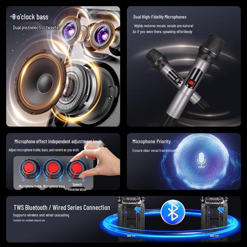 SAST 8-inch Portable Outdoor KTV Trolley Speaker CN plug (adapter included)