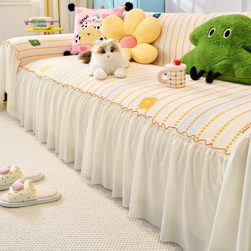 2026 Cream Chenille All-Season Universal Sofa Blanket Cover 130cm
