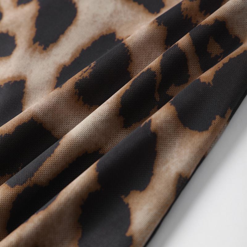 Leopard Print Mini Dress Women Spring Summer Long Sleeve Slim O-neck Hip Package Dresses Fashion Vintage Party Robe