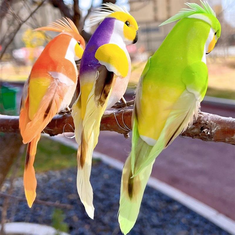 1 Stück Miniatur Feder Rasenpuppe Ornamente 15cm Kreativ Handgemacht Simulation Papagei Tier Vogel Garten Requisiten Dekoration