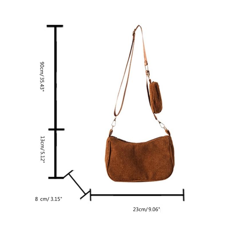 Womens Fashion Solid Color Corduroy Underarm Bag with Coin Purse Pouches Shoulder Crossbody Bag for Shopping Dating Work