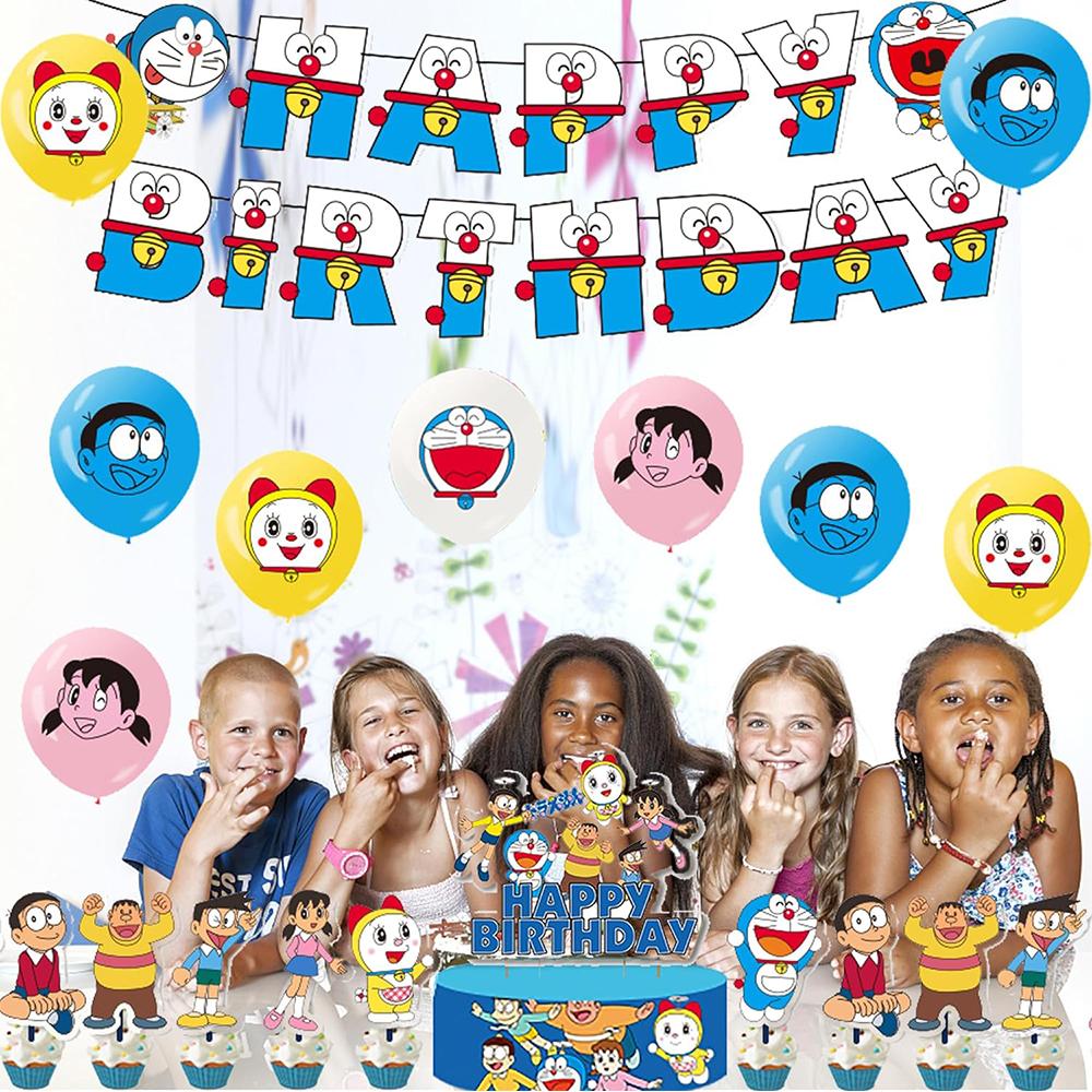 30pcs Doraemon Theme Party Supplies Include a Banner, Balloons, Cake Toppers