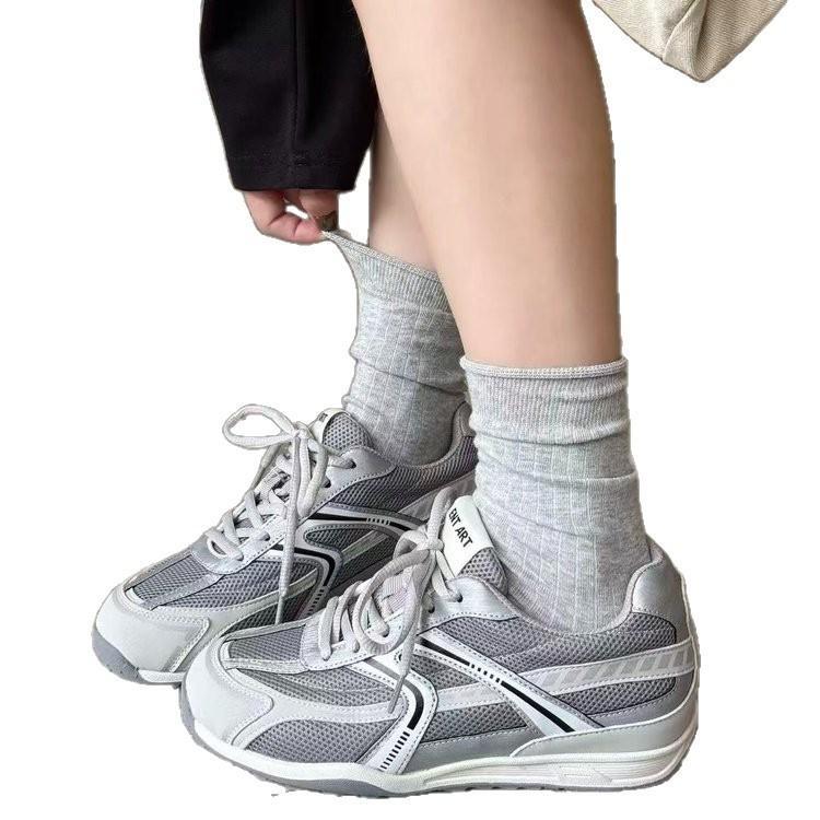 Leather platform Forrest Gump shoes women's autumn 2025 new mesh breathable and lightweight running casual jogging sports shoes