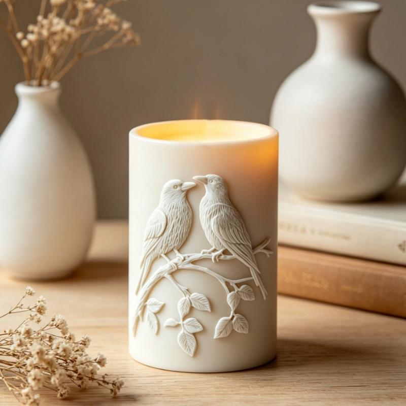 Bird Carving Silicone Molds Cylindrical Silicone Candle Molds For Handmade Candle And Soap Chocolate Making Epoxy Resin