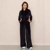 Women Casual Solid Color Zip Up Hooded Sweatshirt Wide Leg Pants Two Piece Set