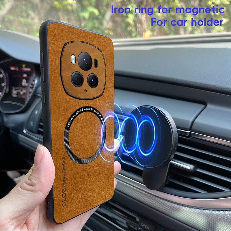 For Magsafe Magnetic Car Support Shockproof Matte Leather Phone Case For Honor 200 100 90 70 Magic 6 5 4 3 Pro Bumper Back Cover