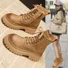 Martin Boots Women's 2025 Spring and Autumn New Brown Heightening Tooling Western Cowboy Boots Thick-soled Popular Summer Short Boots