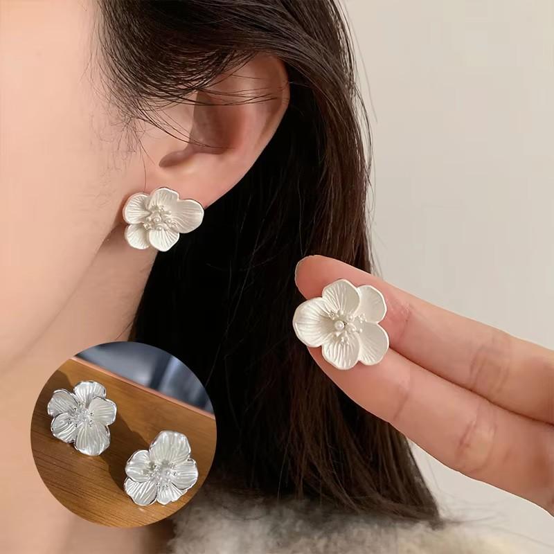 PANJBJ 925 Silver Bow Knot Earring for Women Texture Tassels Sweet Romantic Korean Jewelry Gift