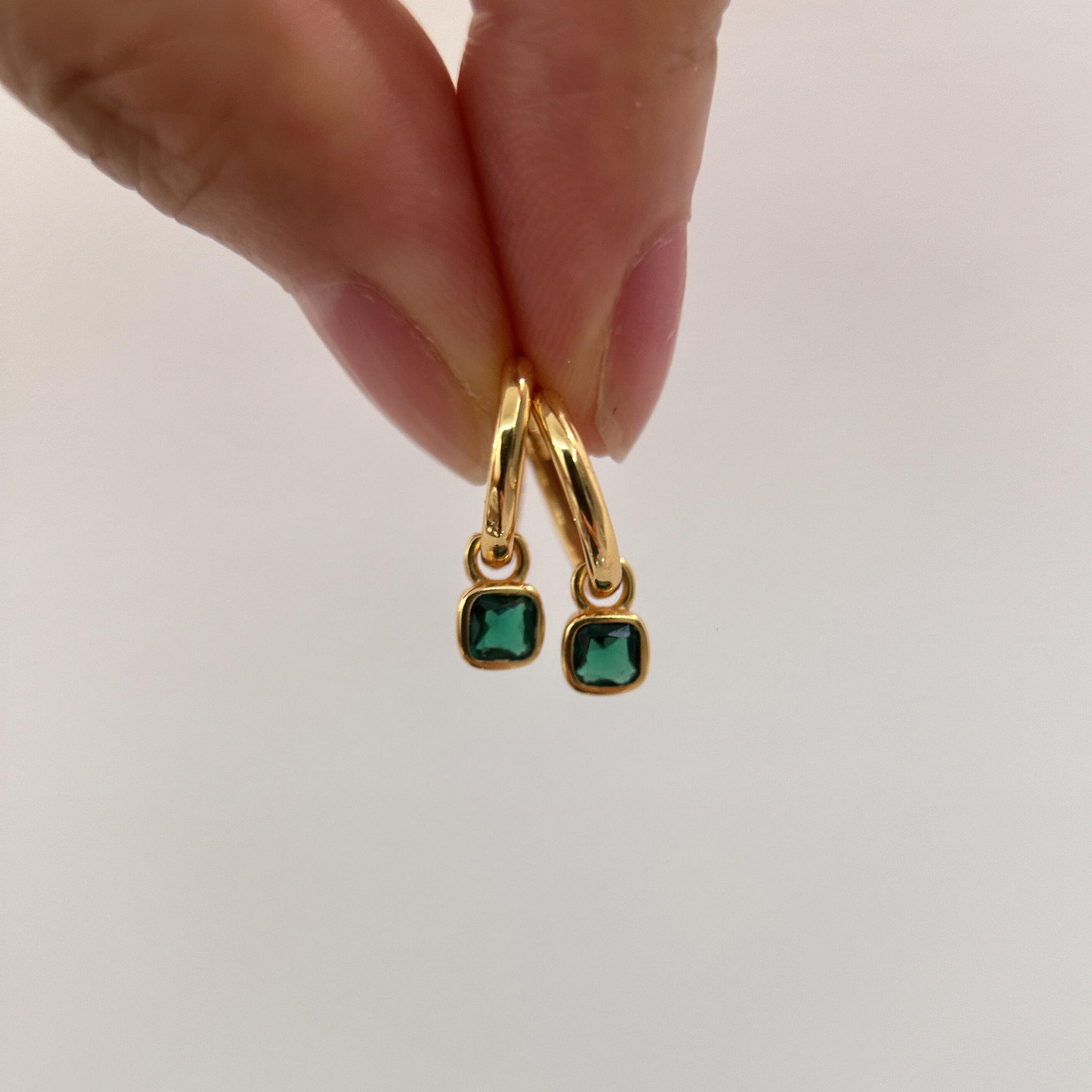 925 Silver Luxury Emerald Geometric Square Zircon Hoop Earrings for Women Wedding Party Jewelry For Girls Friend Gift