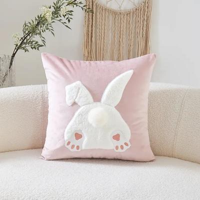 Easter Bunny Faux Fur Pillow Case 45x45cm Rabbit Pattern Decorative Throw Pillowcase Plush Rabbit Pillowcase for Home Decor