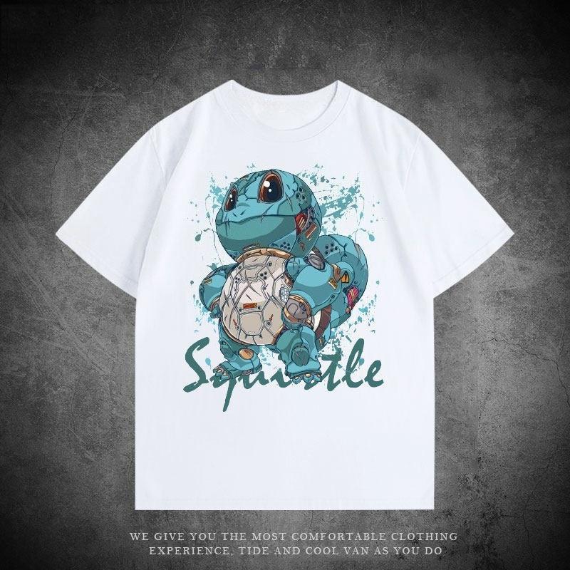 Mechanical Series Trendy T-shirt Bulbasaur Charmander Squirtle Pikachu Pure Cotton Loose Short-sleeved Clothing