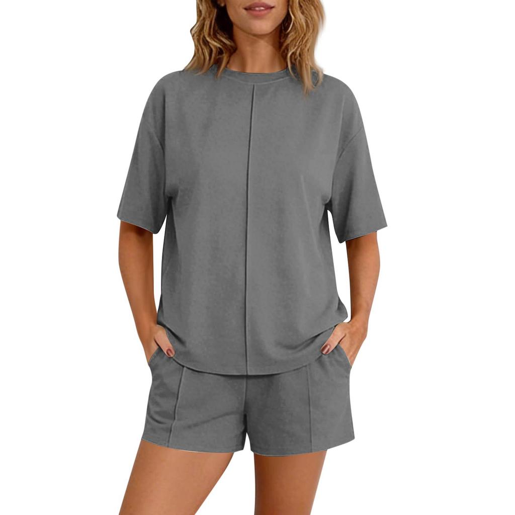 Women's 2-Piece Fashionable Casual Loose-Fit Short-Sleeve Top And Shorts Set
