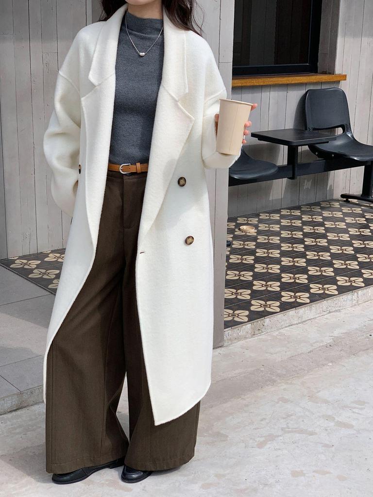 Luxurious Hand-Stitched Korean Cocoon Double-Faced 100% Wool Coat