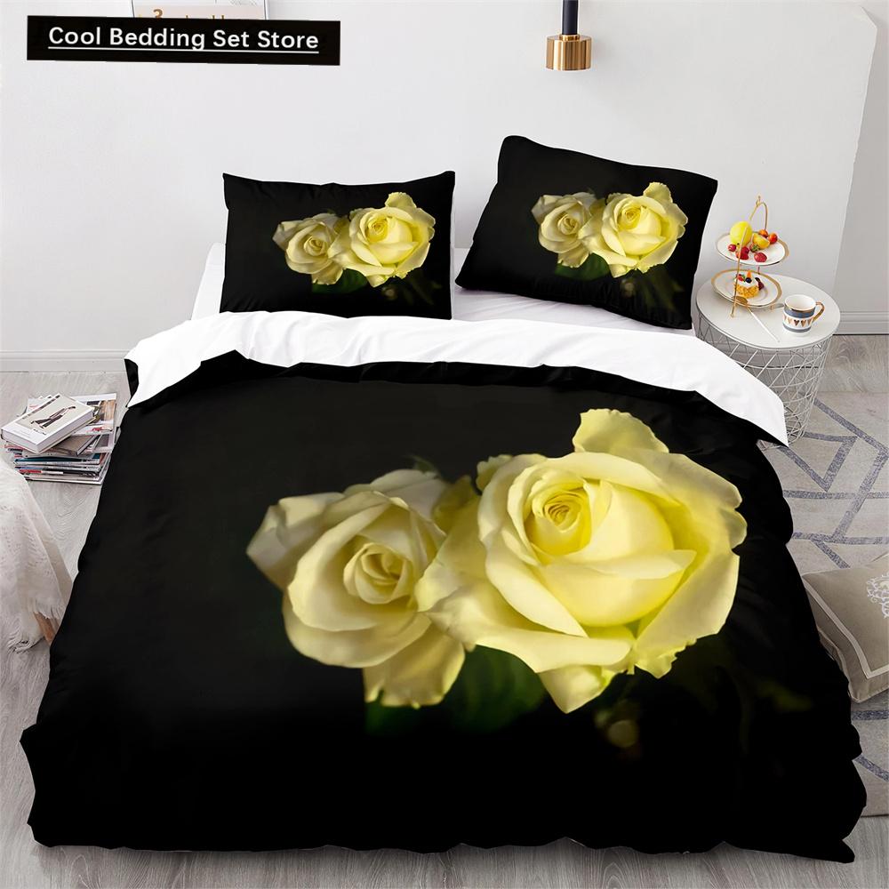 Red Rose King Queen Duvet Cover 3D Beautiful Flowers Theme Bedding Set for Women Girls Romantic Floral Quilt Cover Pillowcase