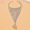 HY Wedding Party Crystal Long Tassel Chain Bracelet Hand Chain Finger Ring Bracelet Rhinestone Ring Bracelet for Women Teen