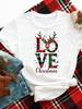 (Asian Size) merry Christmas new year o-neck Women's Top T Clothing Print lovely trend cute Short Sleeve T-shirts Fashion holiday Graphic Tee