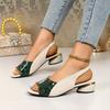 Plus Size Women's Shoes Summer Round Toe Open Toe Color Block Back Trip Strap Block Heel Fish Mouth Kitten Heel