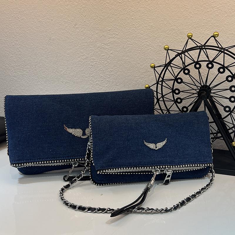 ZV Women's Classic Wing Rivet Shoulder Bag - Trendy, Versatile Small Square Chain Bag