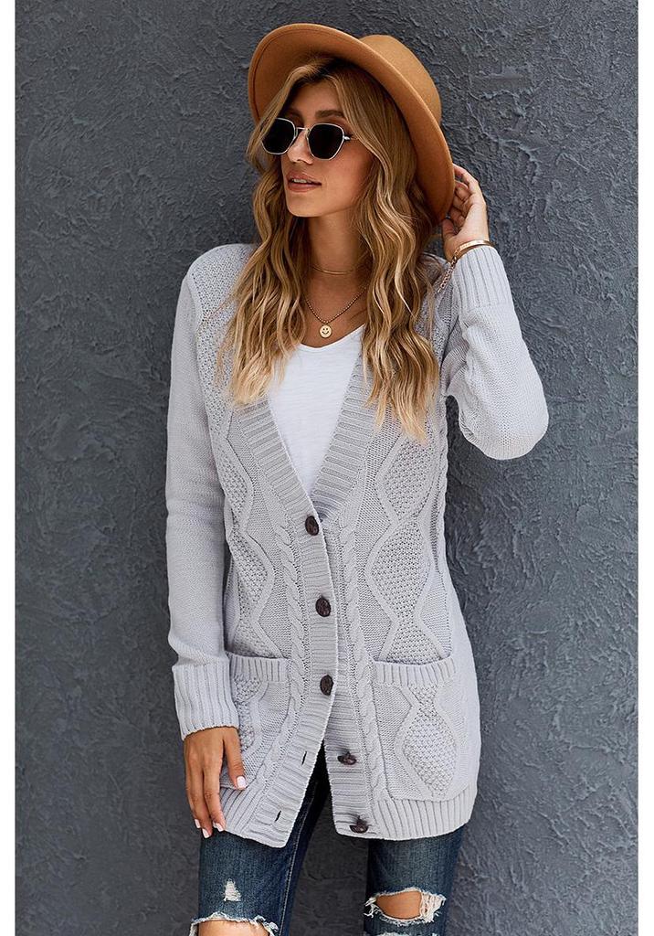 Autumn/Winter V-Neck Single-Breasted Long Cardigan for Women - European American Knitwear