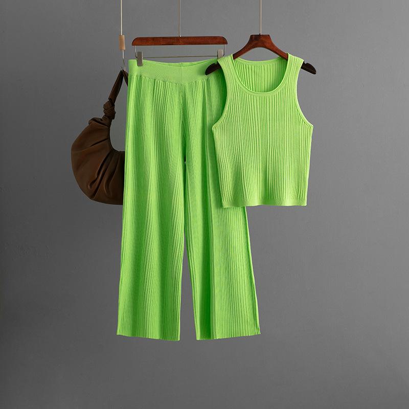 Strap Vest Fashion Set For Summer Wear  Women's Round Neck Sleeveless Top Knit Two-piece Set
