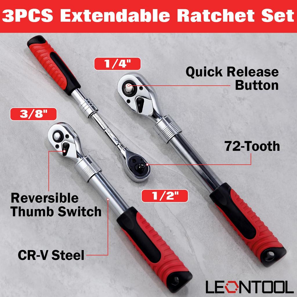 LEONTOOL Telescopic Ratchet Extendable Ratchet Ratchet Telescopic Long Handle Socket Ratchet Ratchet Socket Wrench Telescopic Ratchet Telescopic Flex