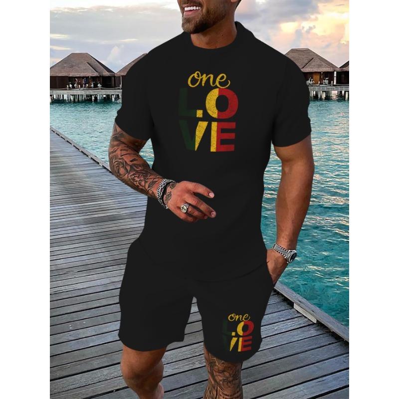 

Casual sports suit breathable outdoor casual men s T-shirt five-quarter pants suit summer 3D printing suit for men and adults XL