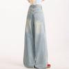Women's Mid Rise Loose Fit Wide Leg Jeans Casual Straight Leg Denim Pants With Embroidery