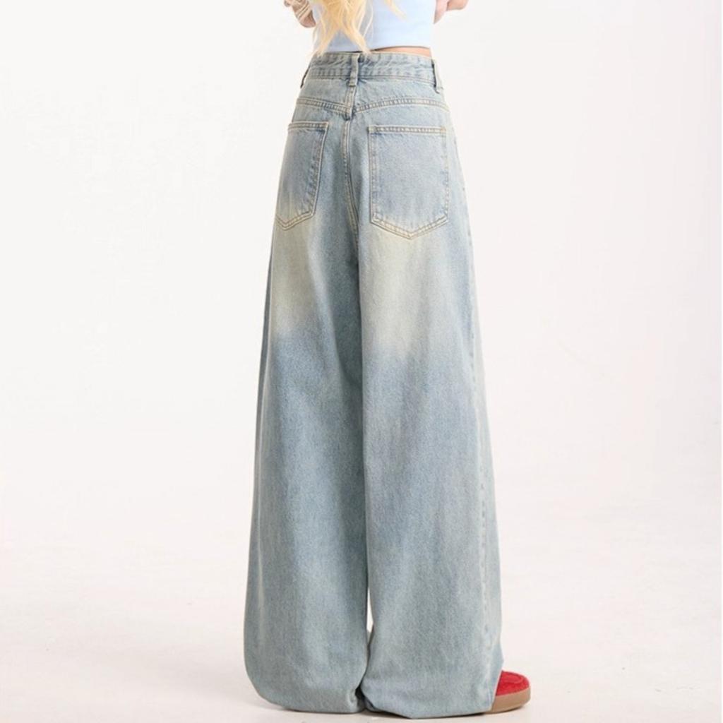 Women's Mid Rise Loose Fit Wide Leg Jeans Casual Straight Leg Denim Pants With Embroidery