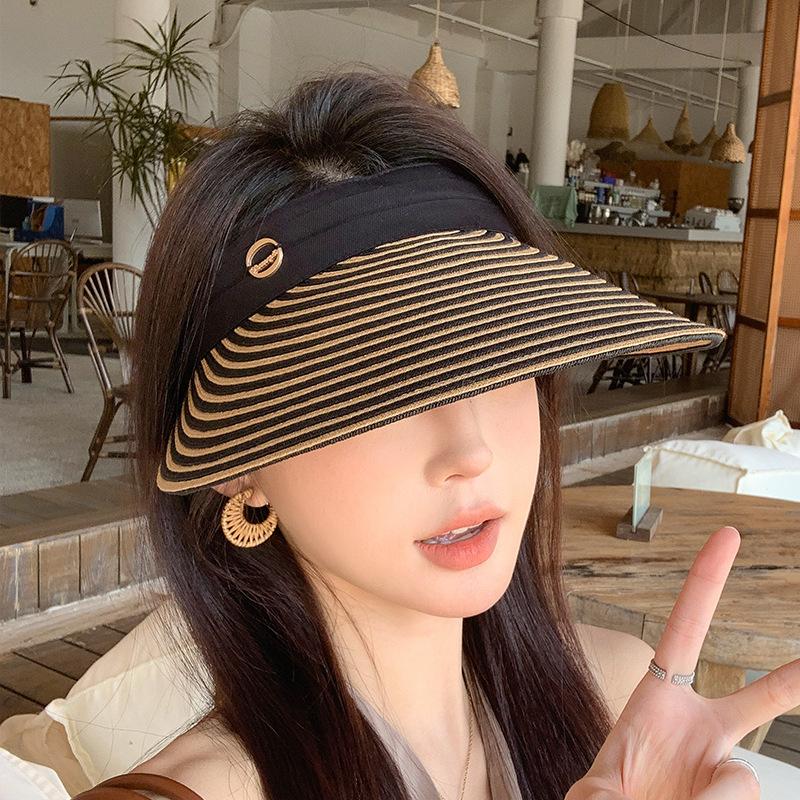 New Big-brimmed Sun Hat Women's Summer Sun Protection Empty Top Hat Versatile Straw Hat Seaside Vacation Face Cover Beach Sun Hat