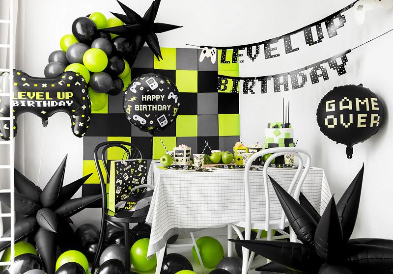 Balon Foliowy Czarny Happy Birthday Gamer Dla Gracza 35Cm