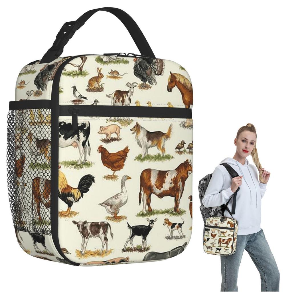Country Farm Animals Farmhouse Village Pet Insulated Lunch Bag for Women Kids Portable Food Boxes Thermal Lunch Box Tote